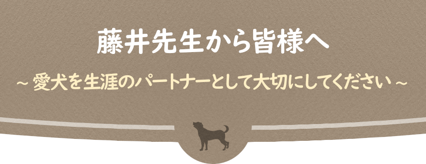 藤井先生から皆様へ～愛犬を生涯のパートナーとして大切にしてください～